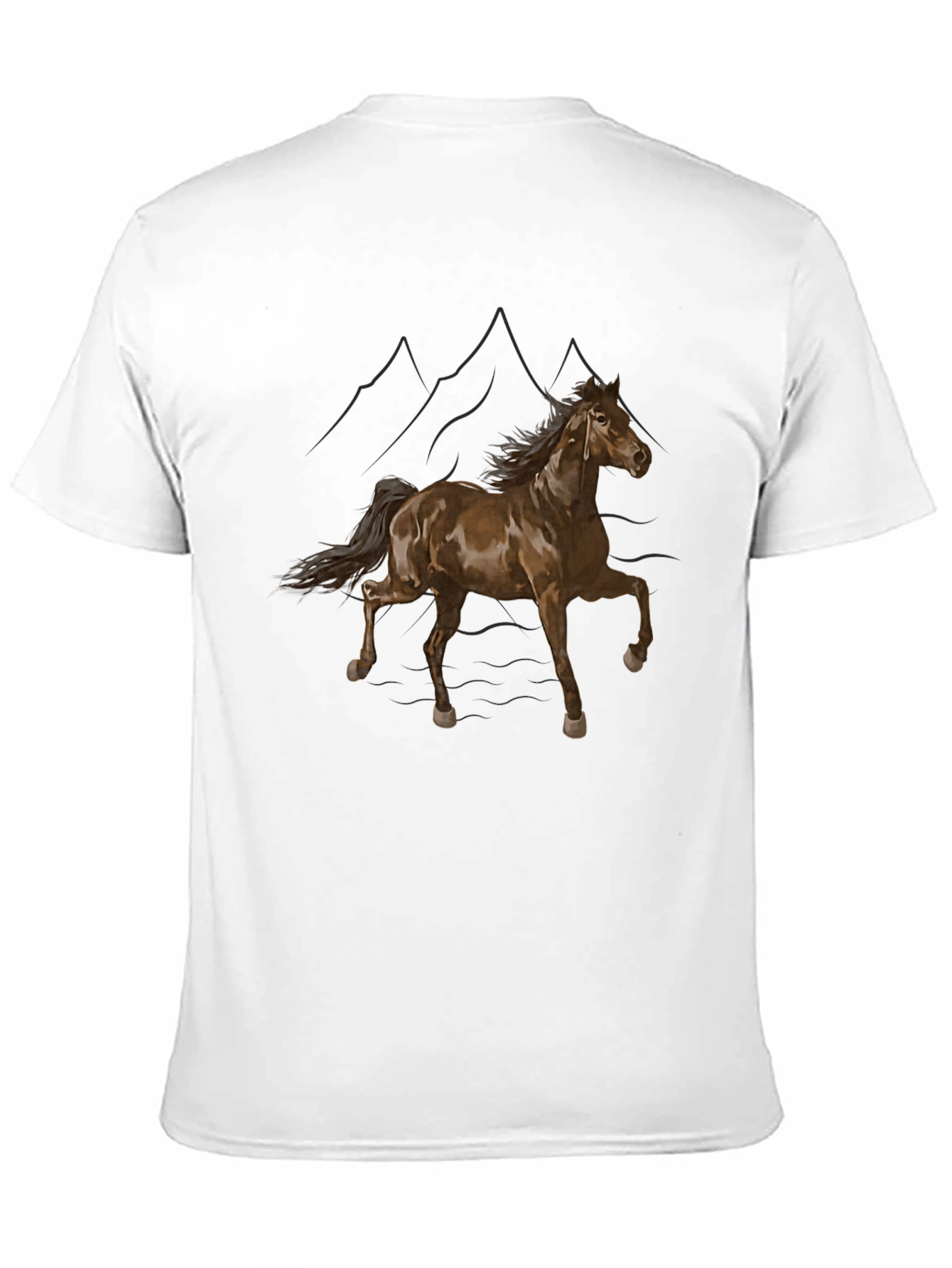 Black T-Shirt with Horse and Mountain Design