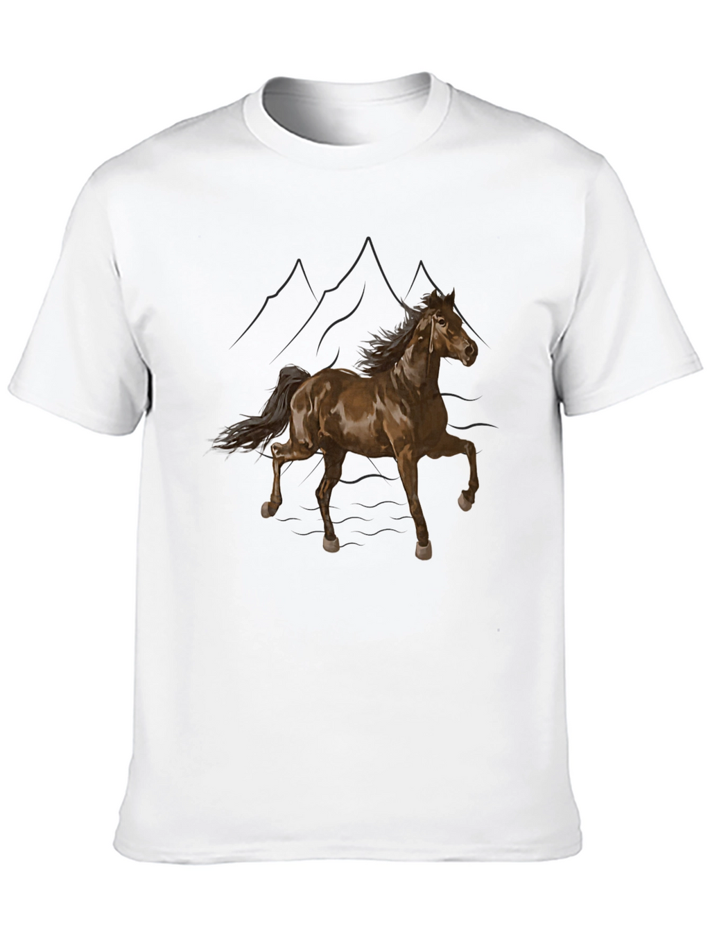 Black T-Shirt with Horse and Mountain Design