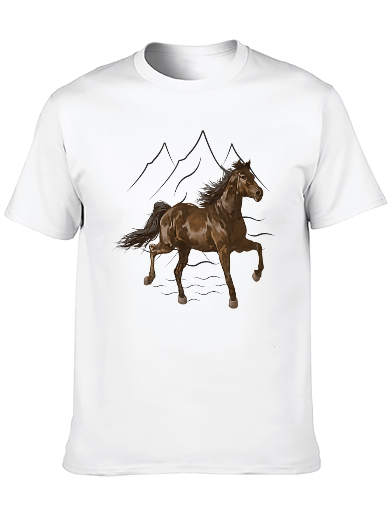 Black T-Shirt with Horse and Mountain Design