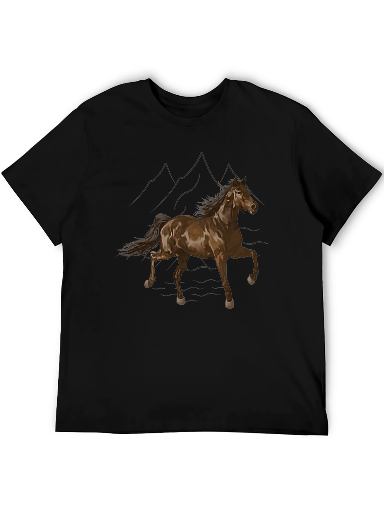 Black T-Shirt with Horse and Mountain Design