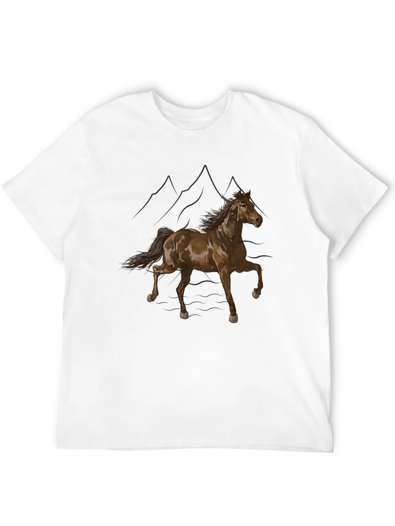 Black T-Shirt with Horse and Mountain Design