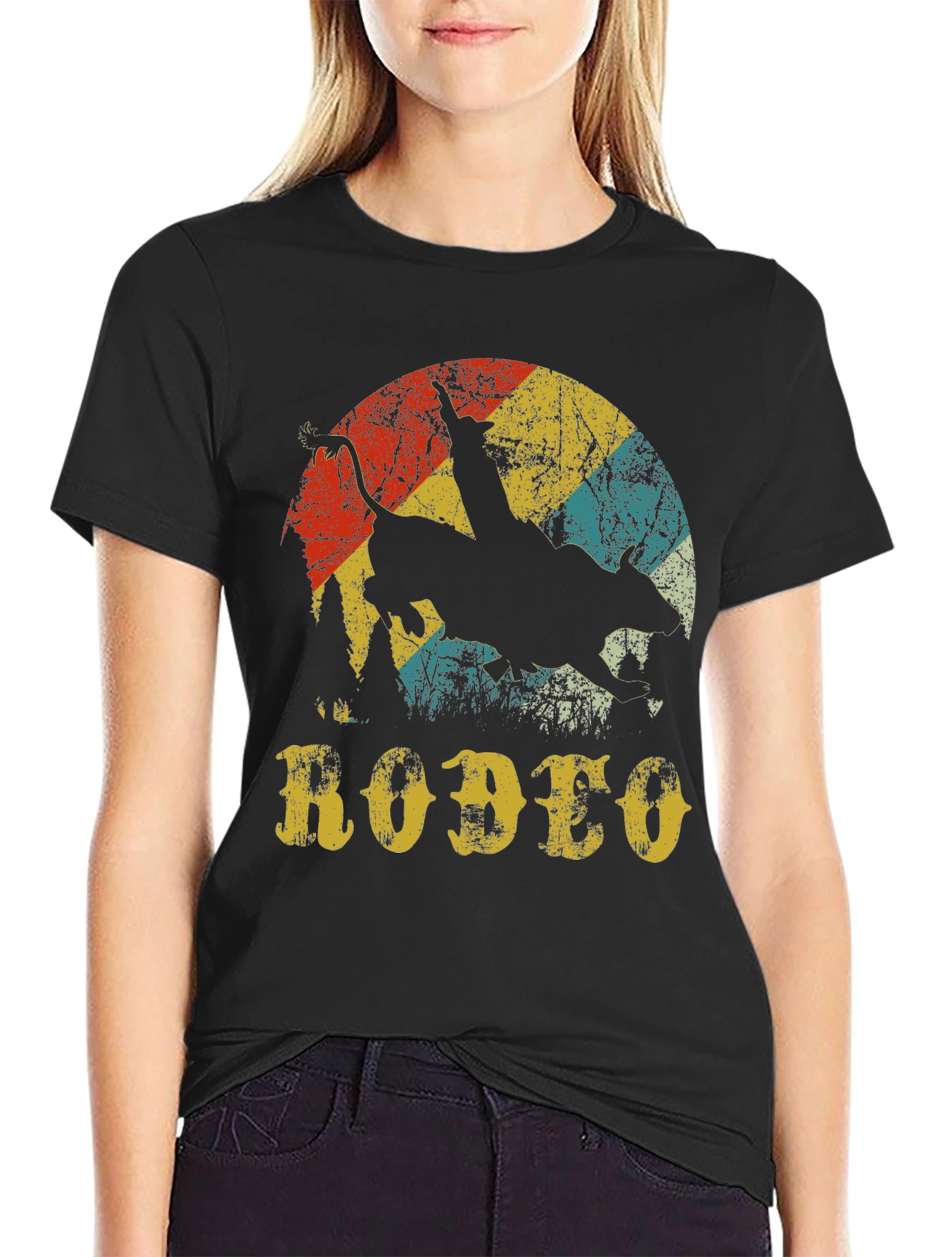 Vintage Rodeo Bull Rider Graphic Tee - Black
