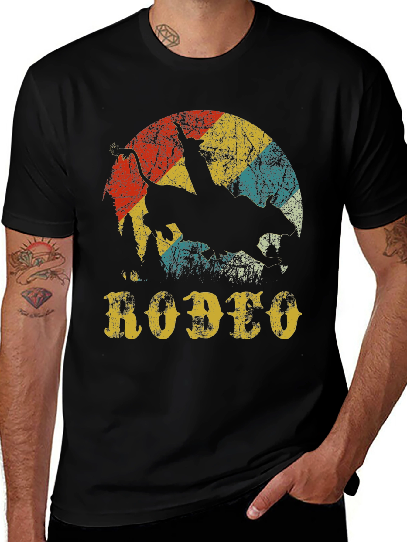 Vintage Rodeo Bull Rider Graphic Tee - Black
