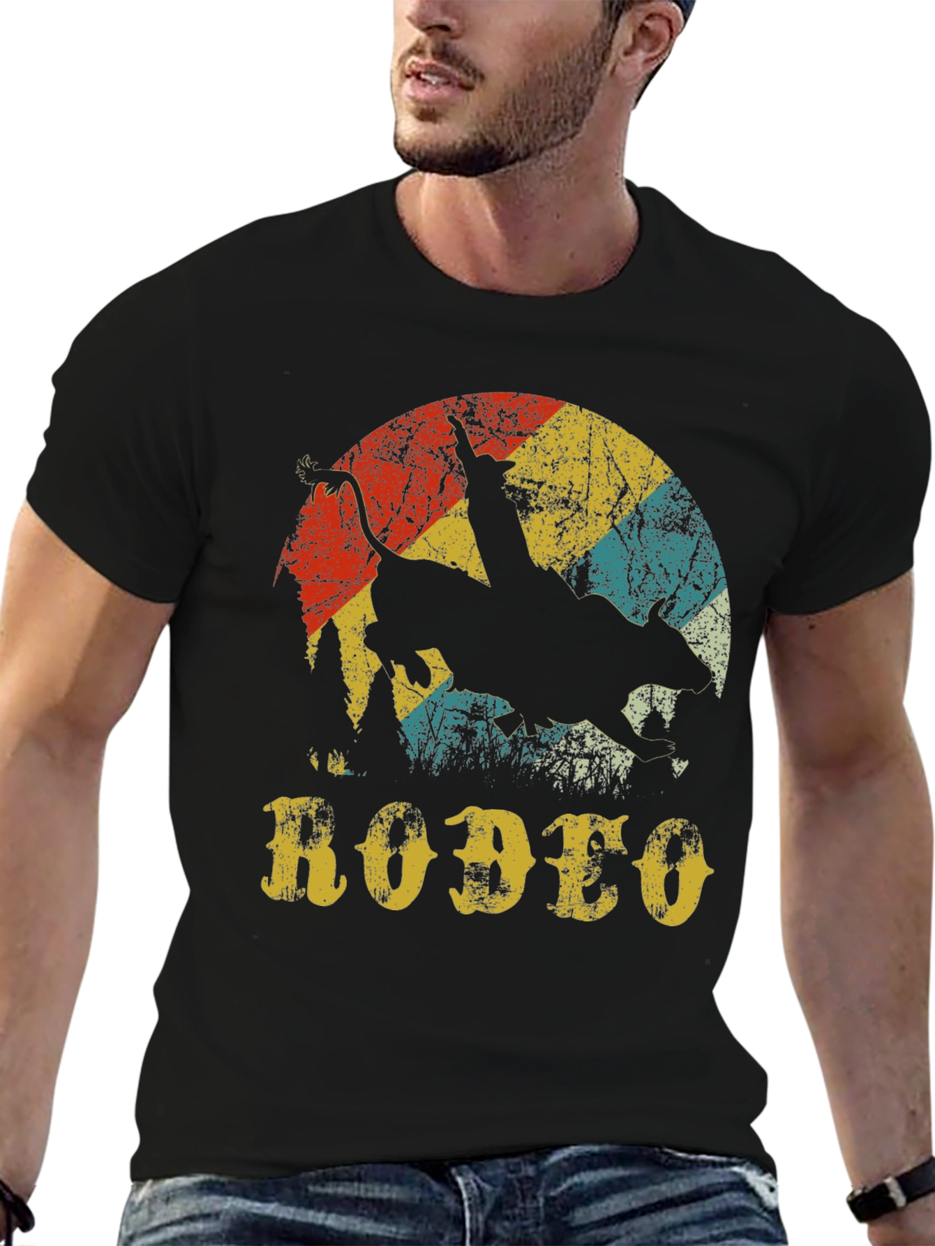 Vintage Rodeo Bull Rider Graphic Tee - Black