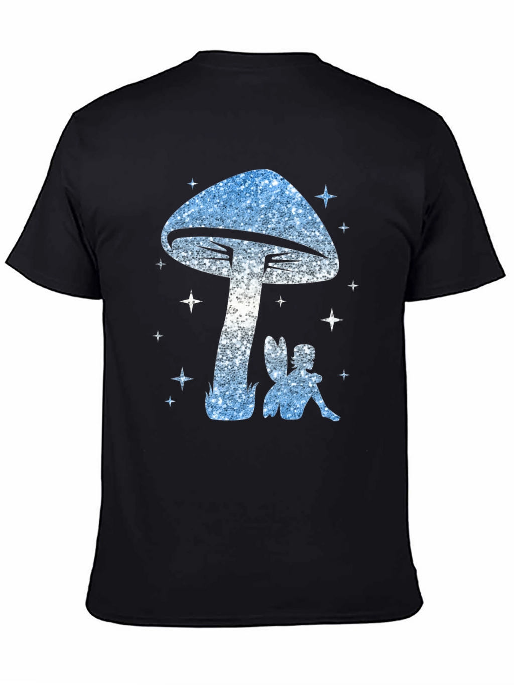 Mushroom Fairy Graphic Tee - Black Cotton Blend