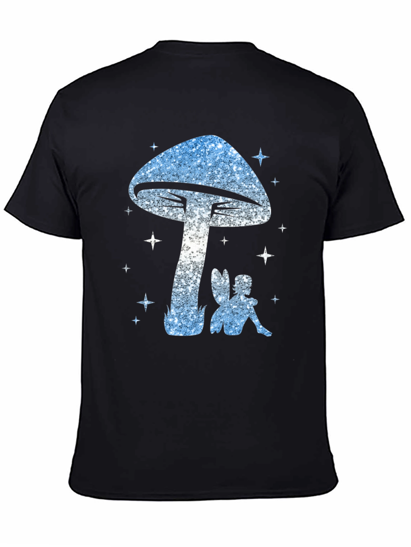 Mushroom Fairy Graphic Tee - Black Cotton Blend