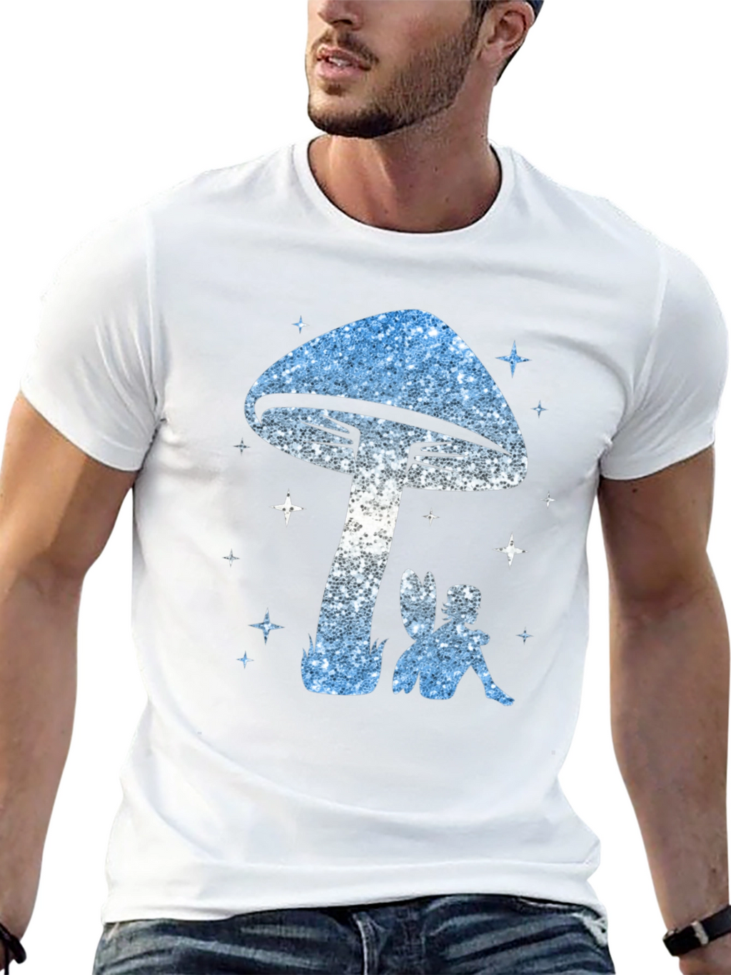 Mushroom Fairy Graphic Tee - Black Cotton Blend