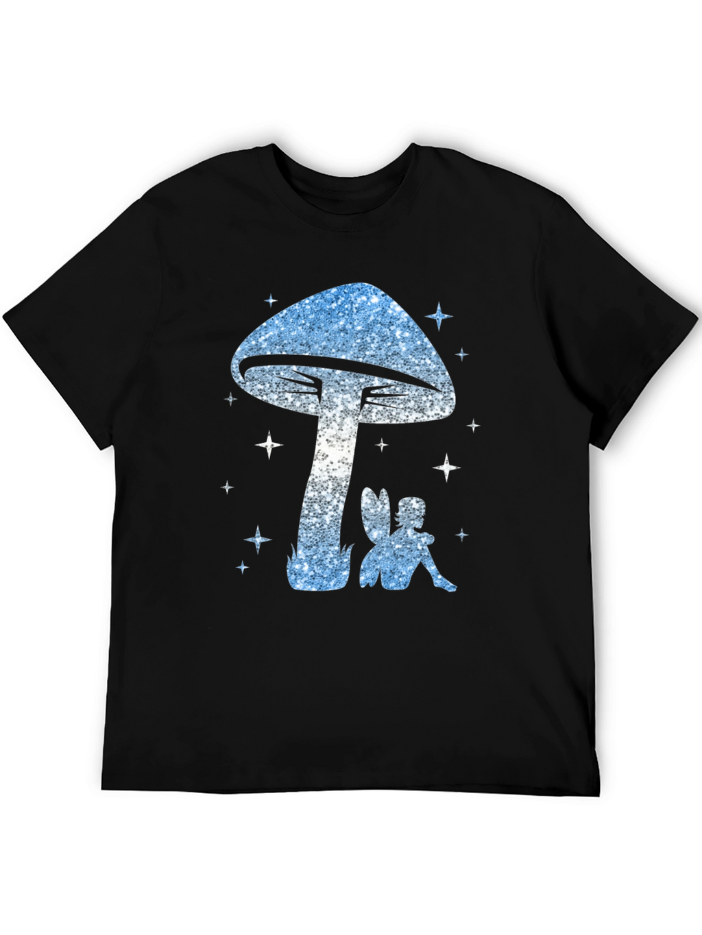 Mushroom Fairy Graphic Tee - Black Cotton Blend