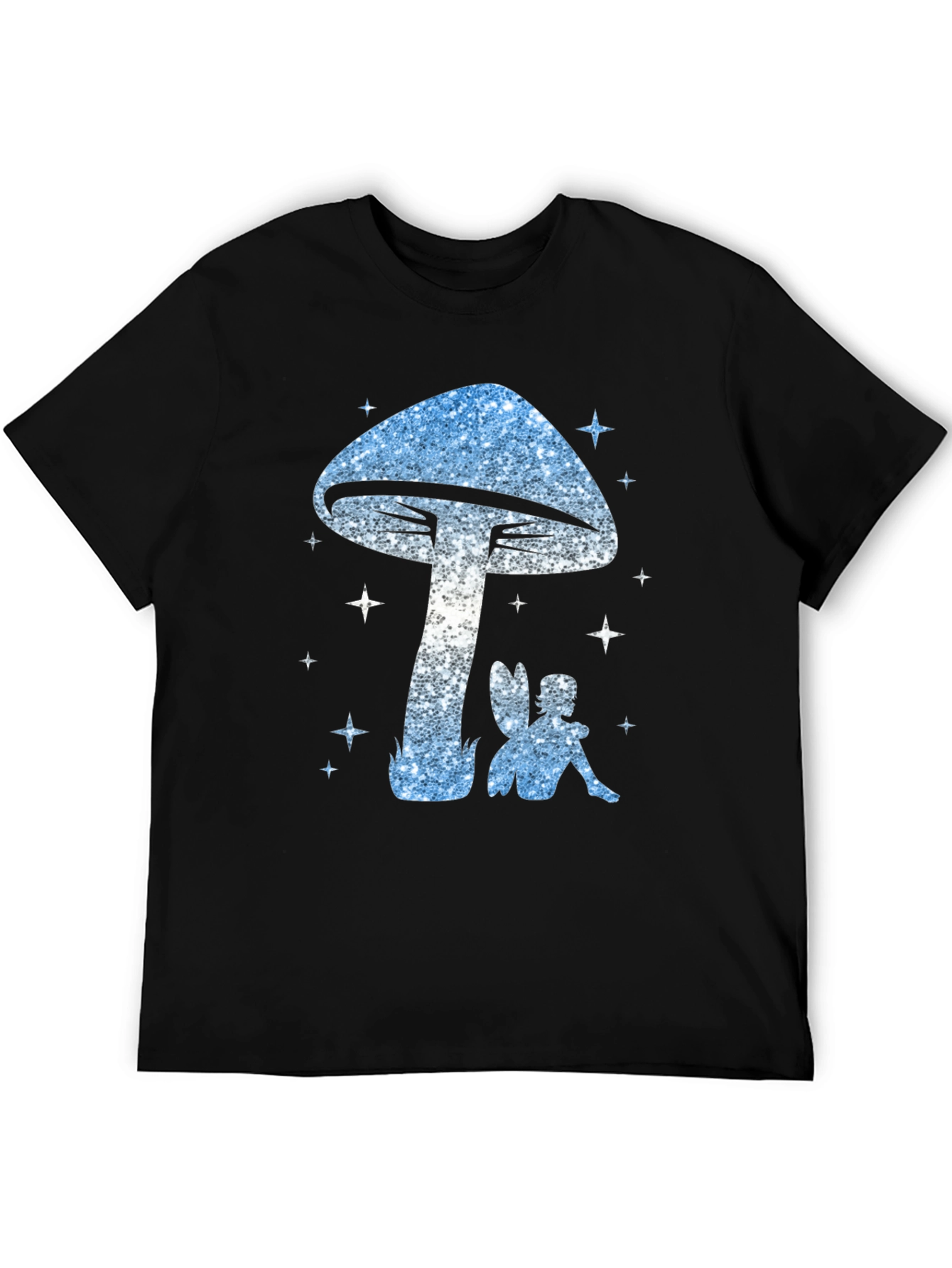 Mushroom Fairy Graphic Tee - Black Cotton Blend