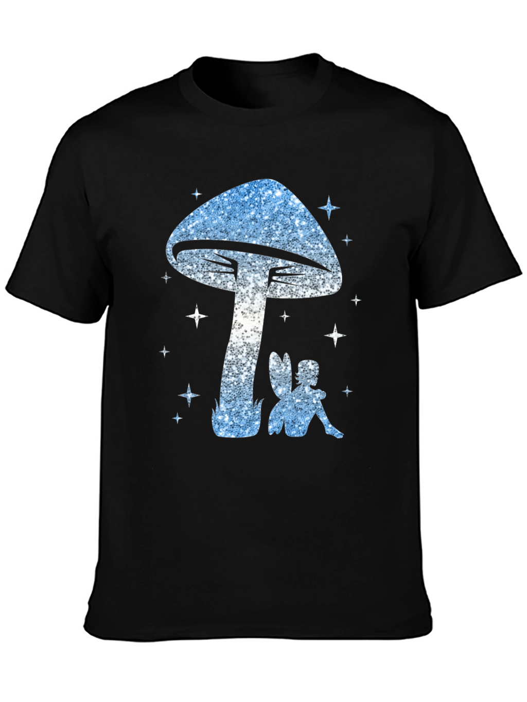Mushroom Fairy Graphic Tee - Black Cotton Blend