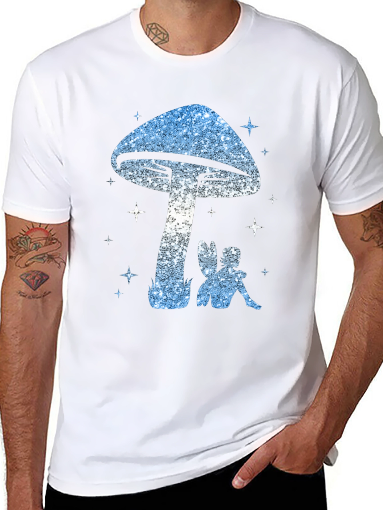Mushroom Fairy Graphic Tee - Black Cotton Blend