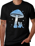 Mushroom Fairy Graphic Tee - Black Cotton Blend