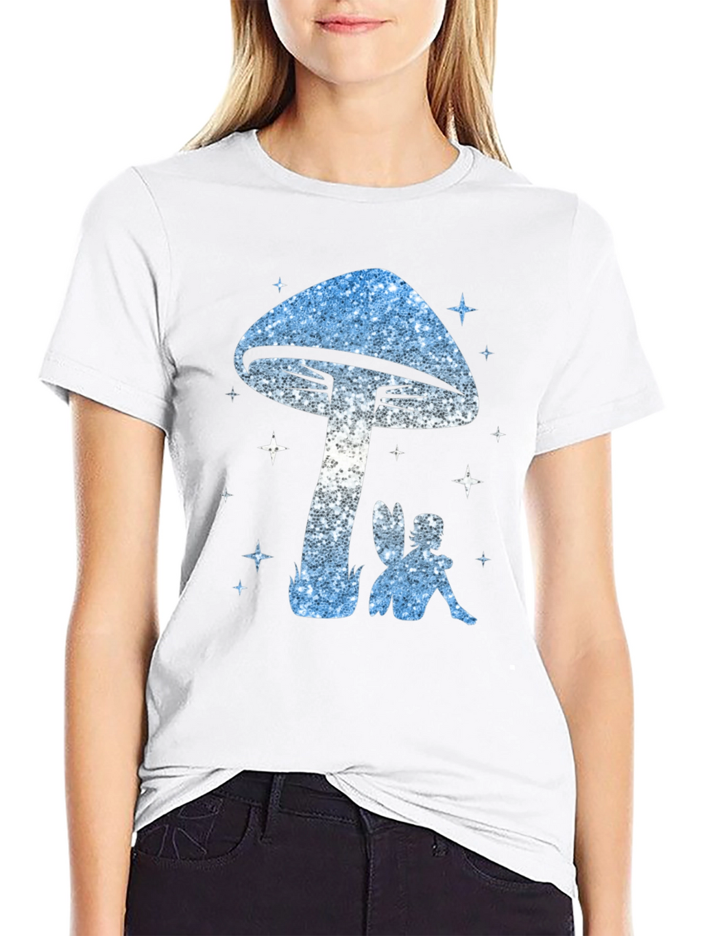 Mushroom Fairy Graphic Tee - Black Cotton Blend