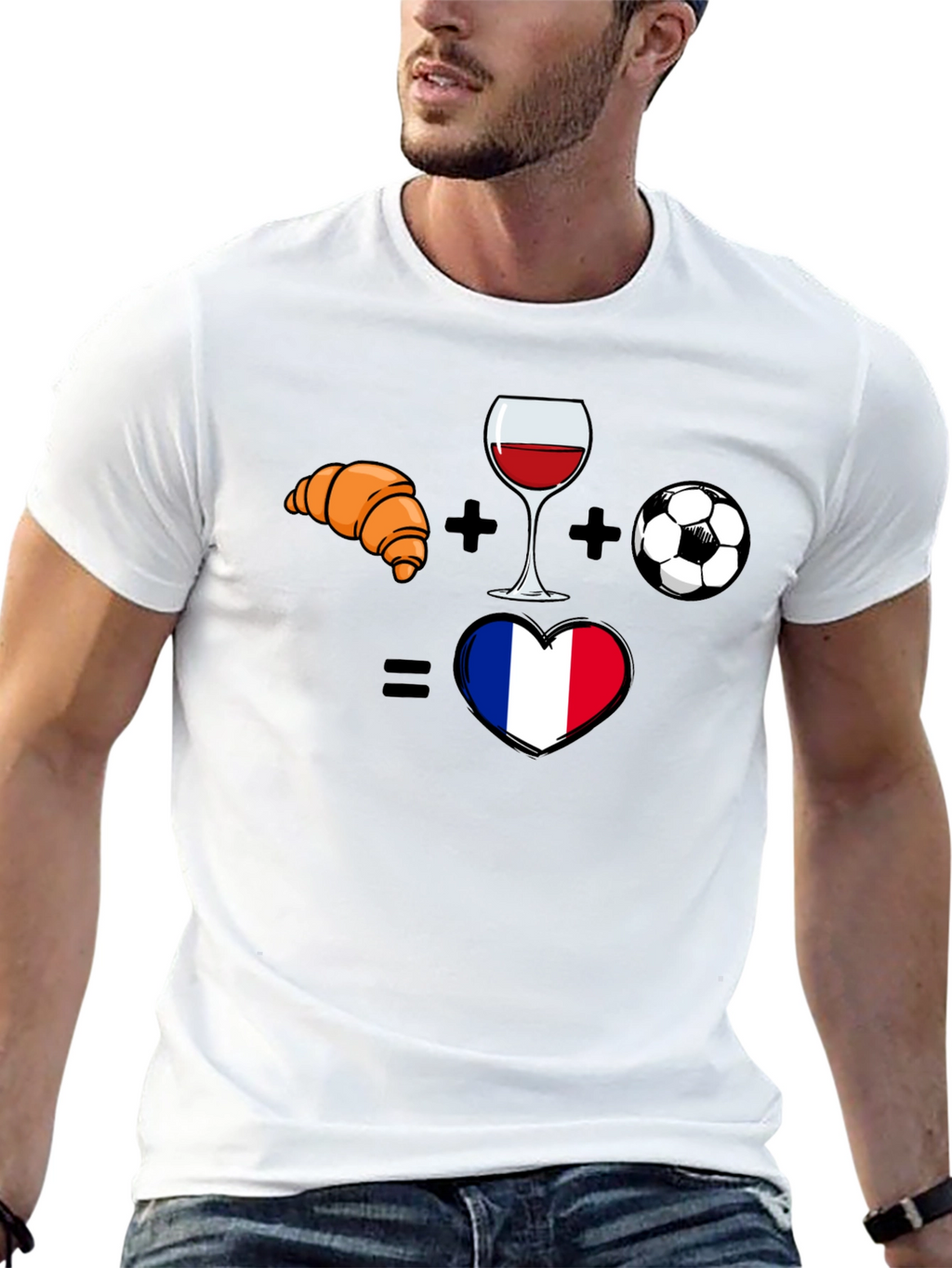 France Love T-Shirt: Croissant Wine Soccer