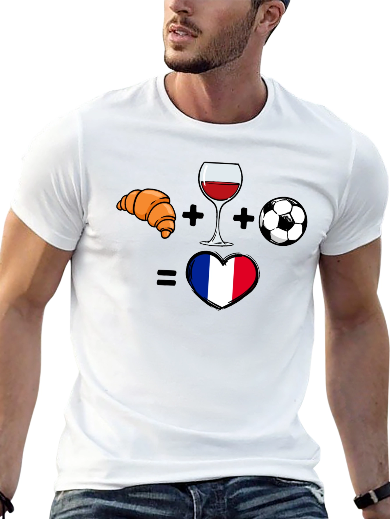 France Love T-Shirt: Croissant Wine Soccer