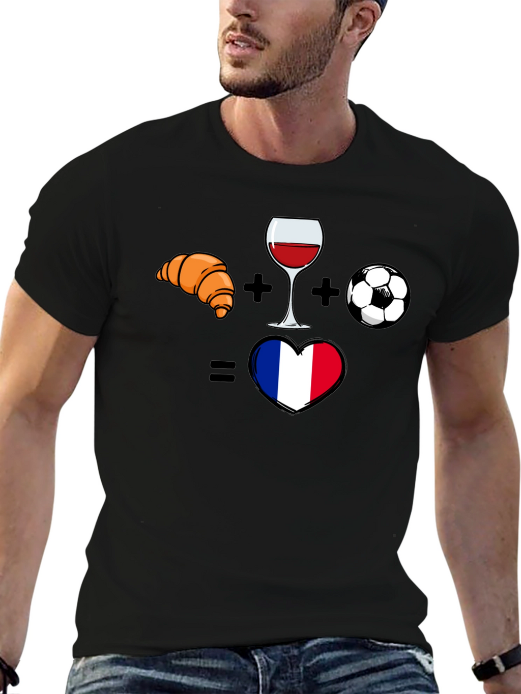 France Love T-Shirt: Croissant Wine Soccer
