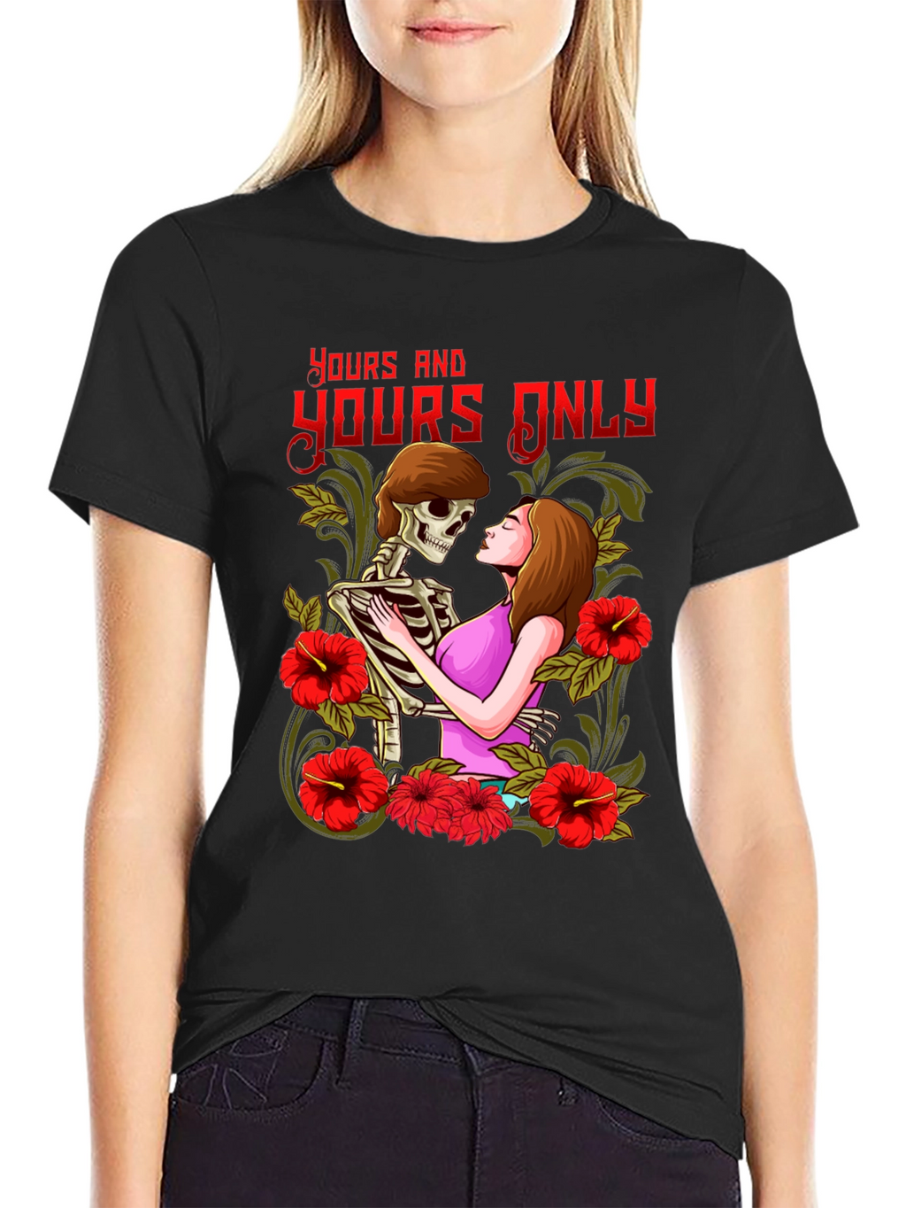 Yours Only Graphic Tee - Skeleton and Woman Embrace