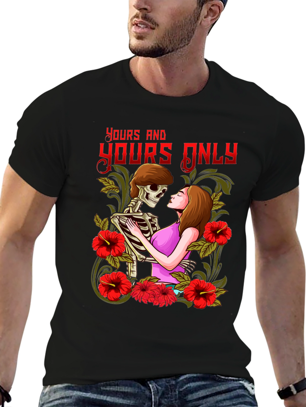 Yours Only Graphic Tee - Skeleton and Woman Embrace