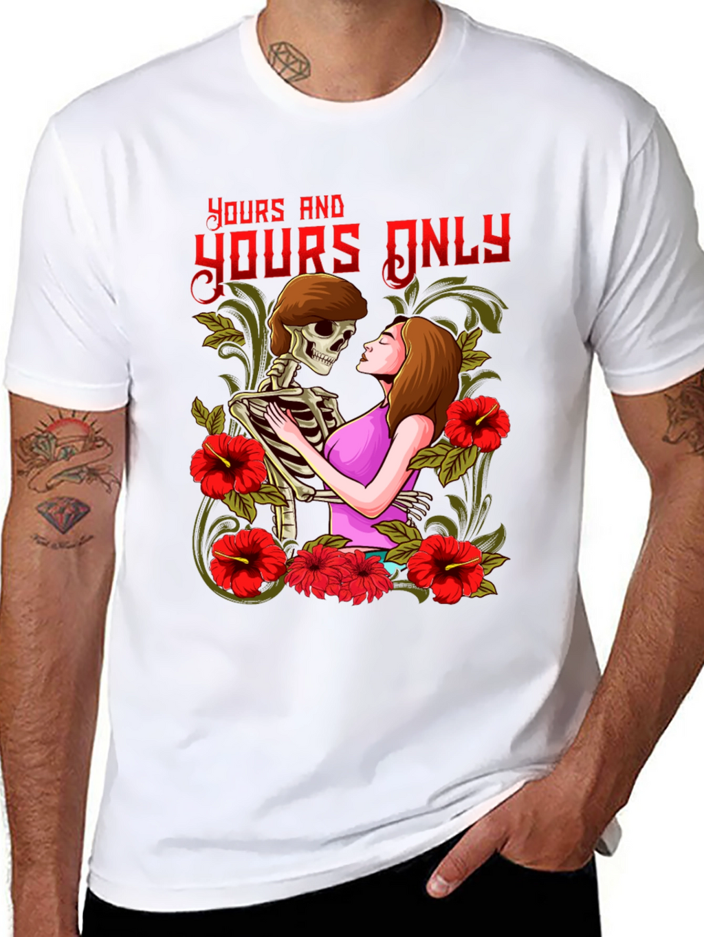 Yours Only Graphic Tee - Skeleton and Woman Embrace