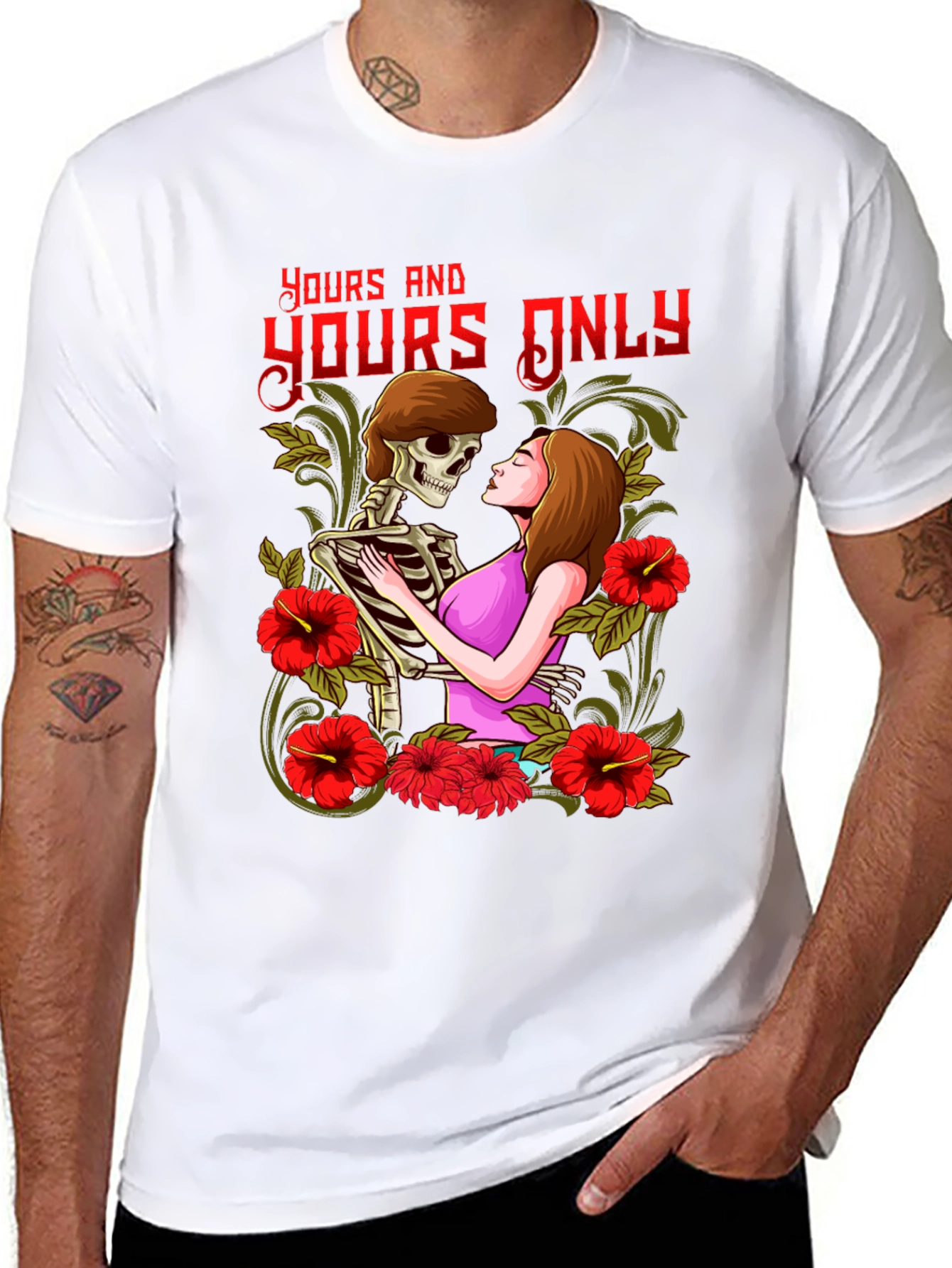 Yours Only Graphic Tee - Skeleton and Woman Embrace