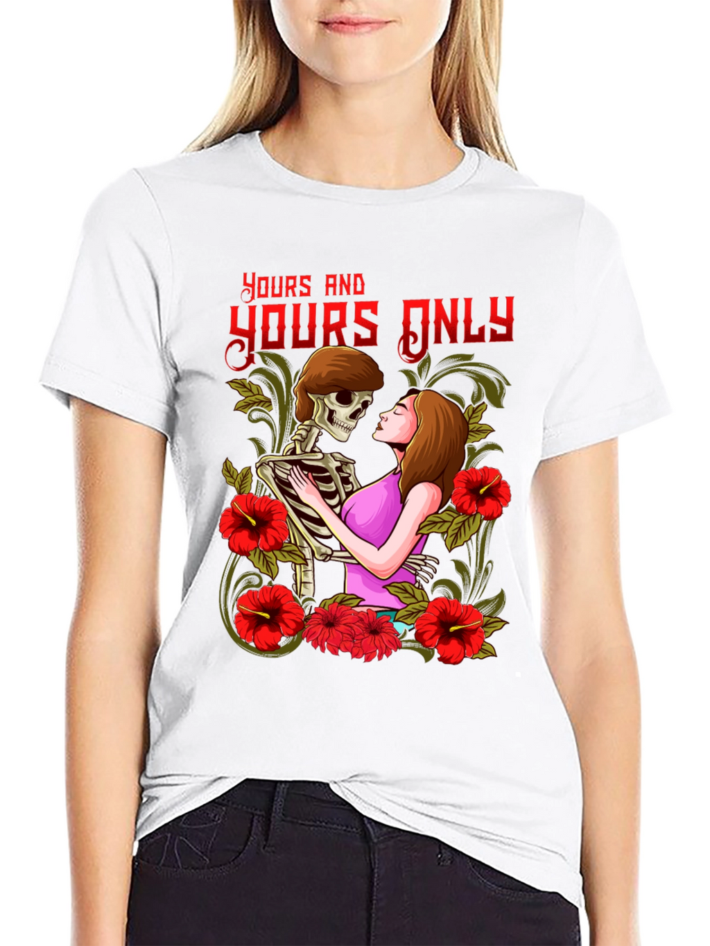 Yours Only Graphic Tee - Skeleton and Woman Embrace