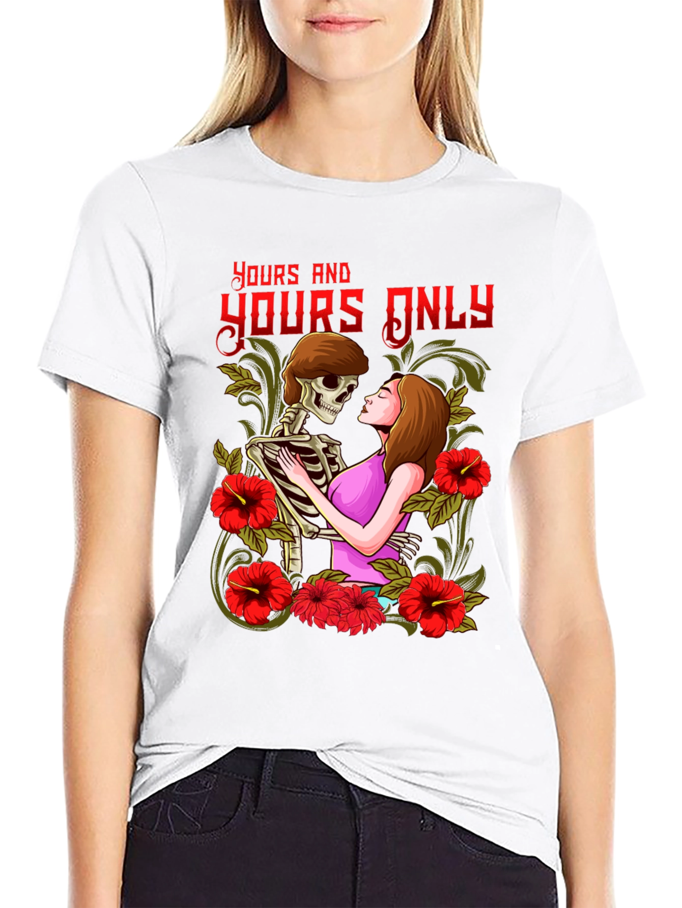 Yours Only Graphic Tee - Skeleton and Woman Embrace