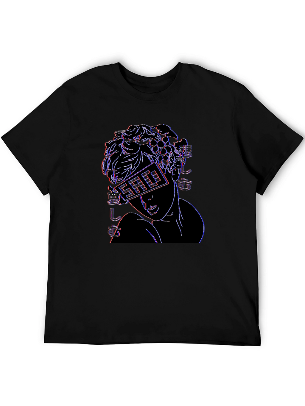 Neon SAD Statue Graphic Black T-Shirt