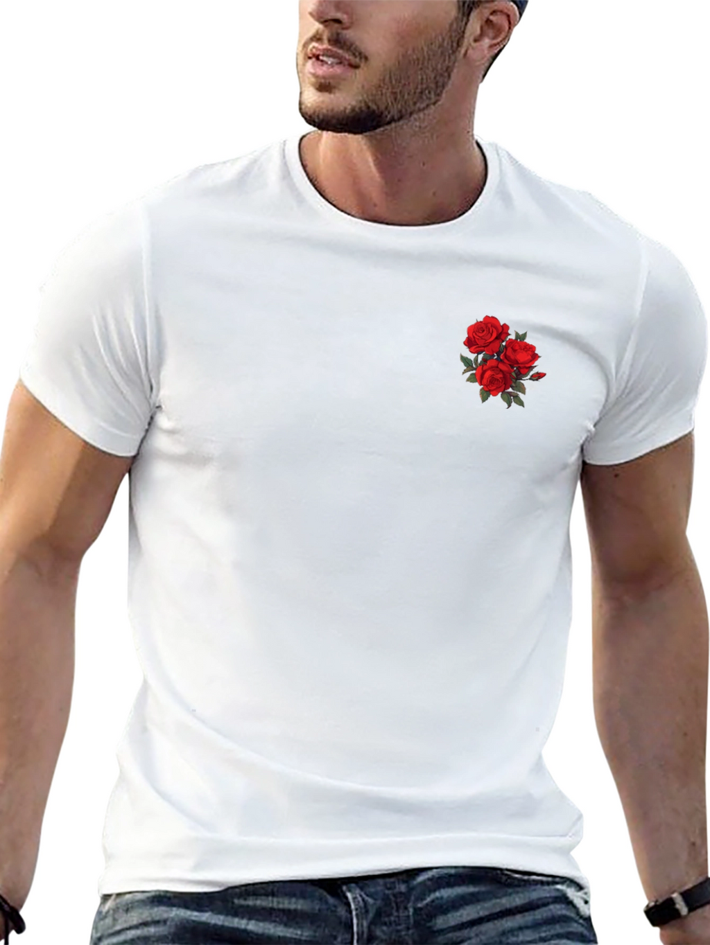 Black T-Shirt with Rose Embroidery