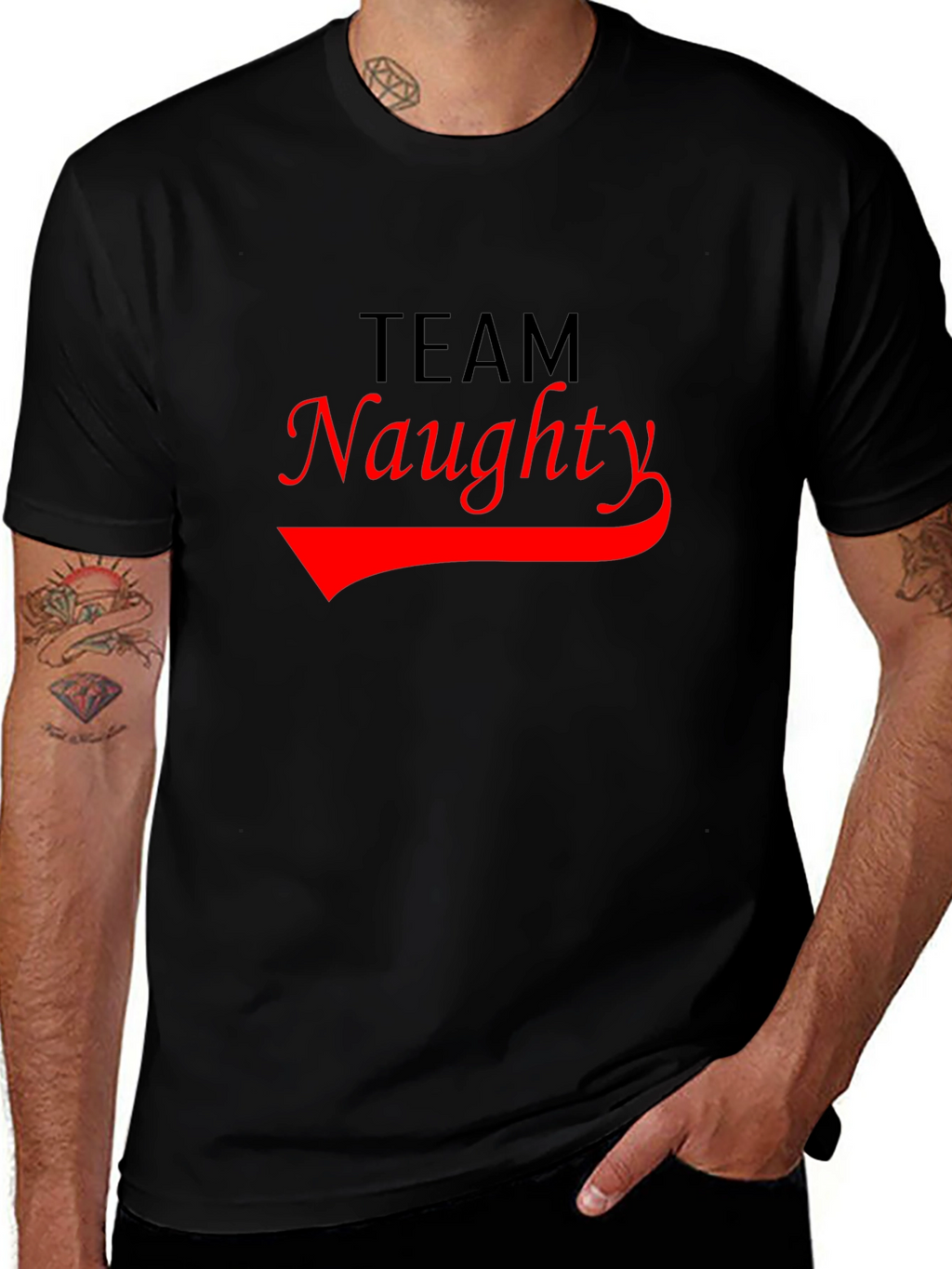 Team Naughty Graphic T-Shirt - Black Crew Neck