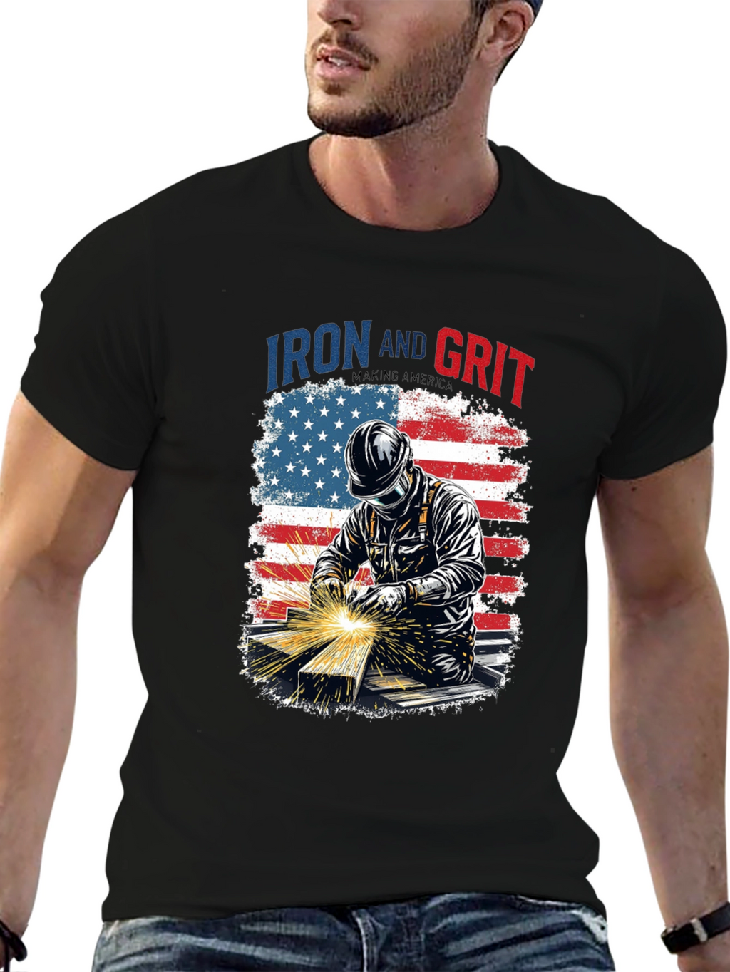 Iron and Grit Welder T-Shirt - Patriotic Design