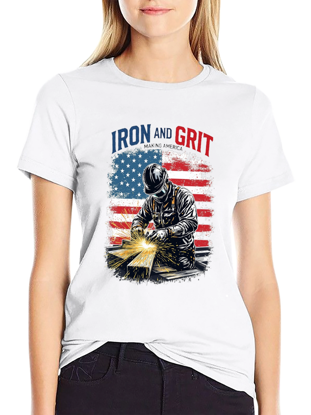 Iron and Grit Welder T-Shirt - Patriotic Design