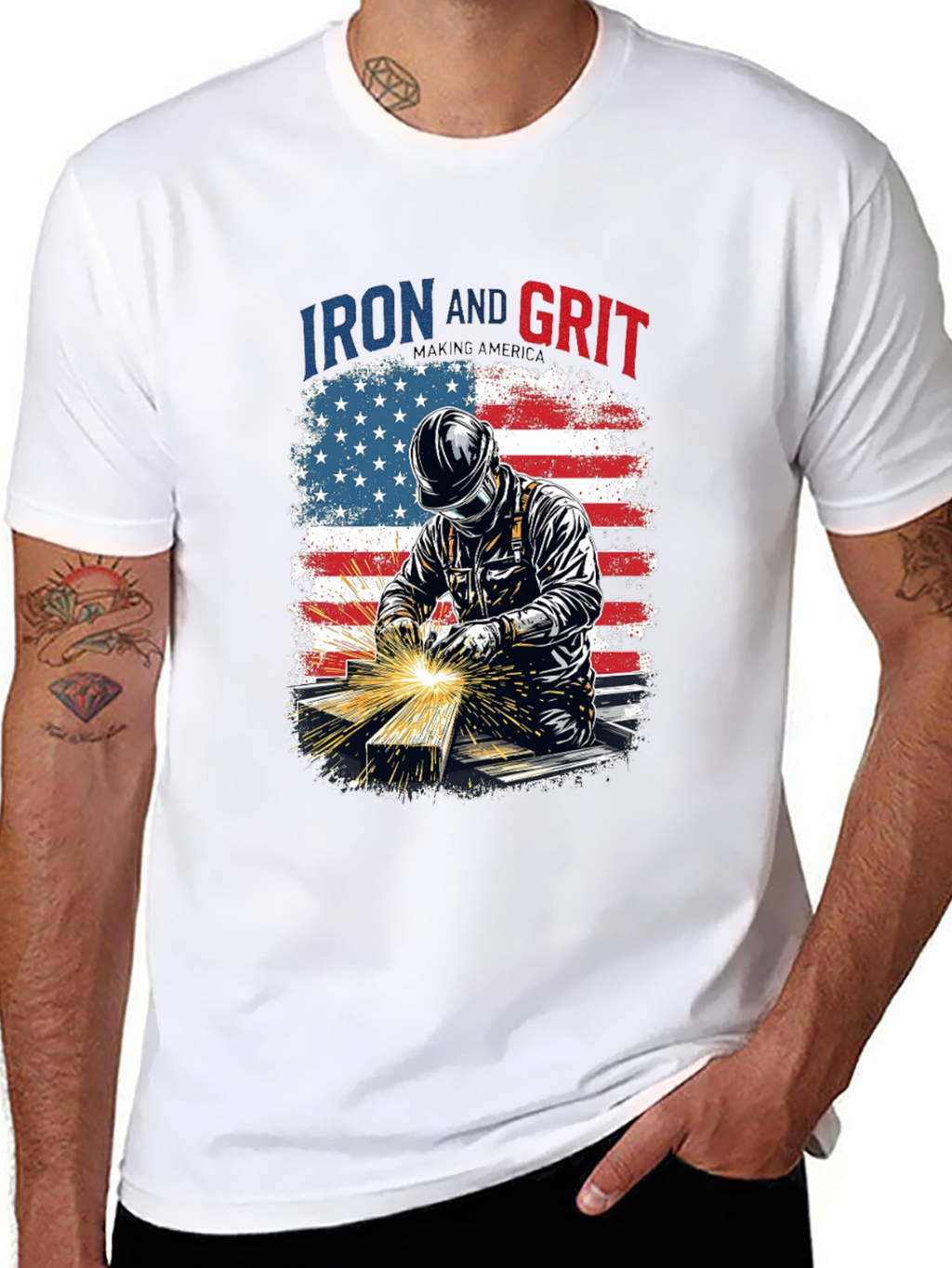 Iron and Grit Welder T-Shirt - Patriotic Design