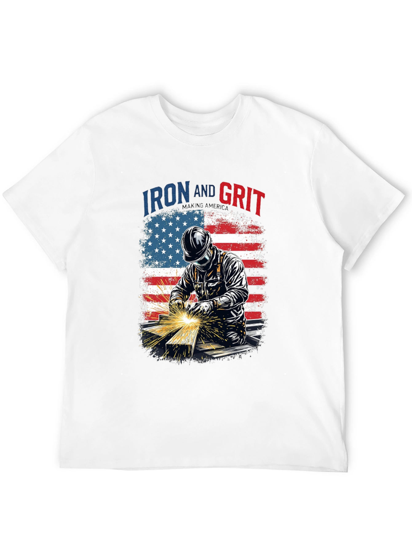 Iron and Grit Welder T-Shirt - Patriotic Design