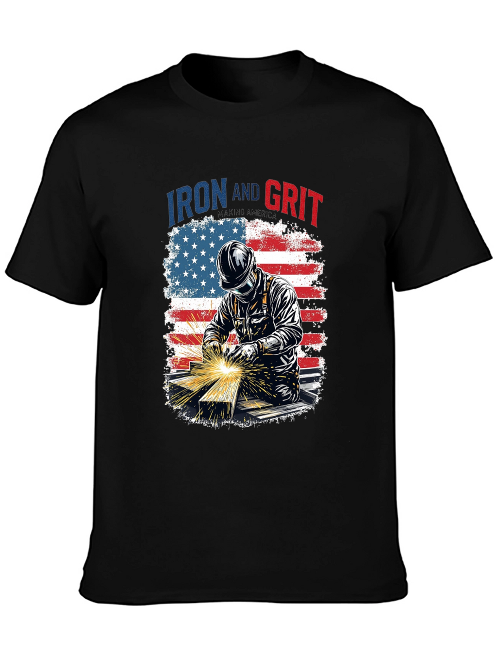 Iron and Grit Welder T-Shirt - Patriotic Design