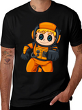 Astronaut Cartoon Graphic T-Shirt - Fun Space Tee