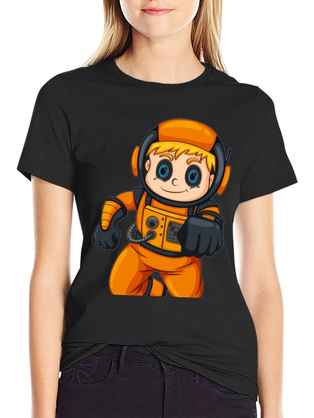 Astronaut Cartoon Graphic T-Shirt - Fun Space Tee