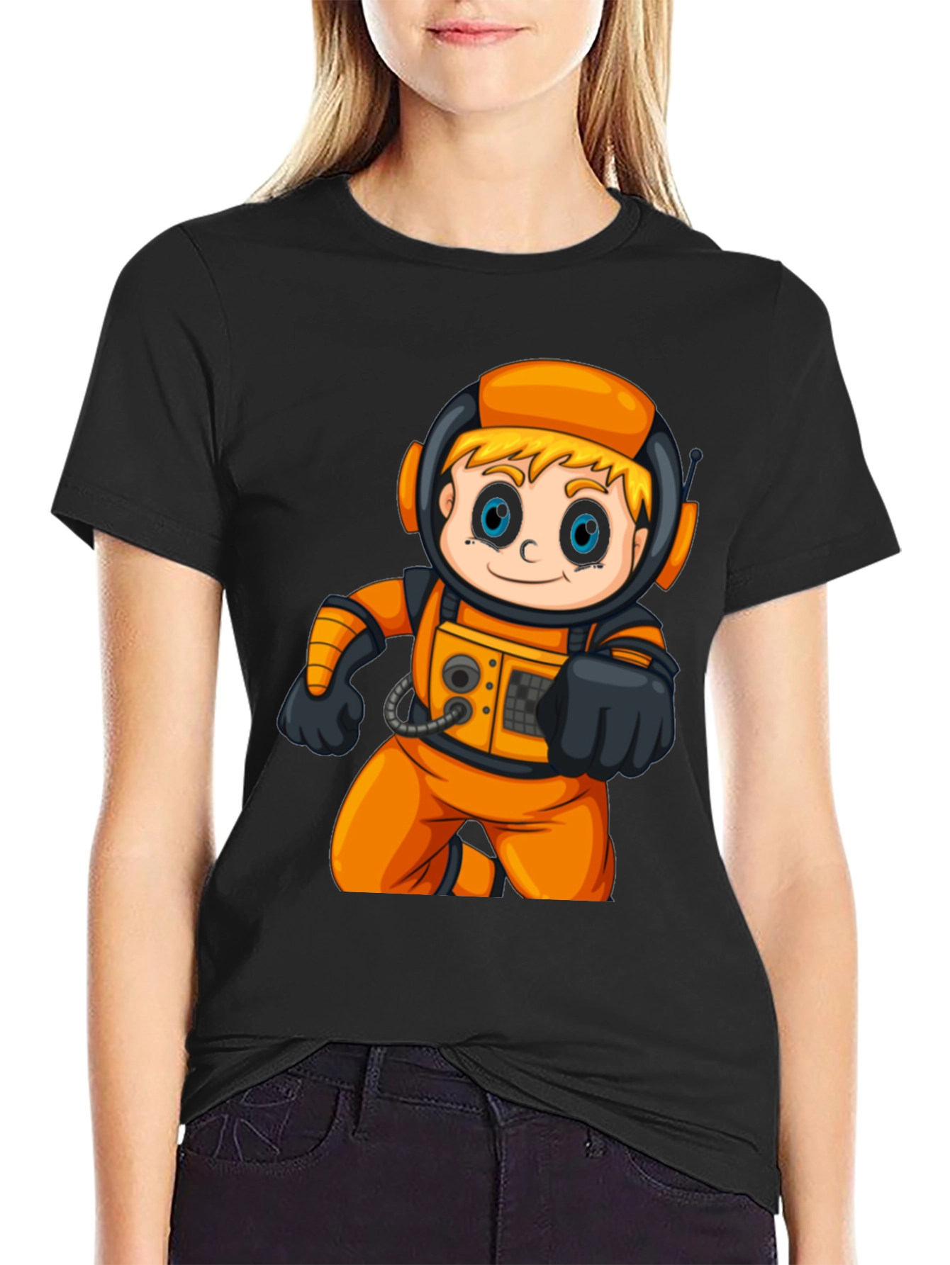 Astronaut Cartoon Graphic T-Shirt - Fun Space Tee