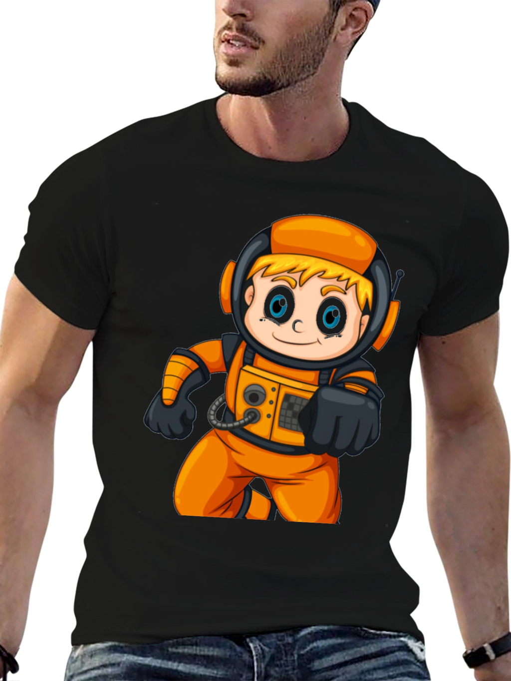 Astronaut Cartoon Graphic T-Shirt - Fun Space Tee