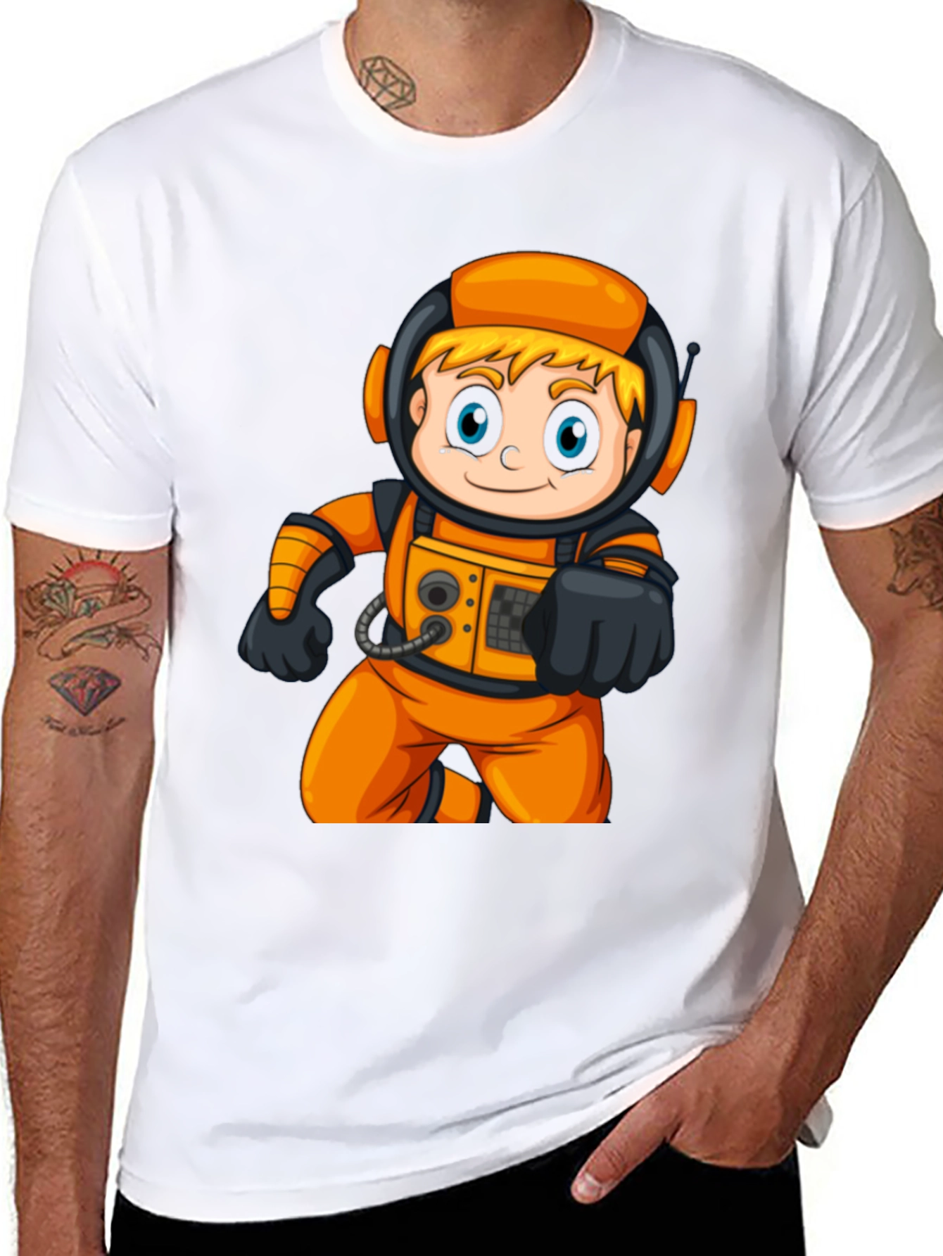 Astronaut Cartoon Graphic T-Shirt - Fun Space Tee