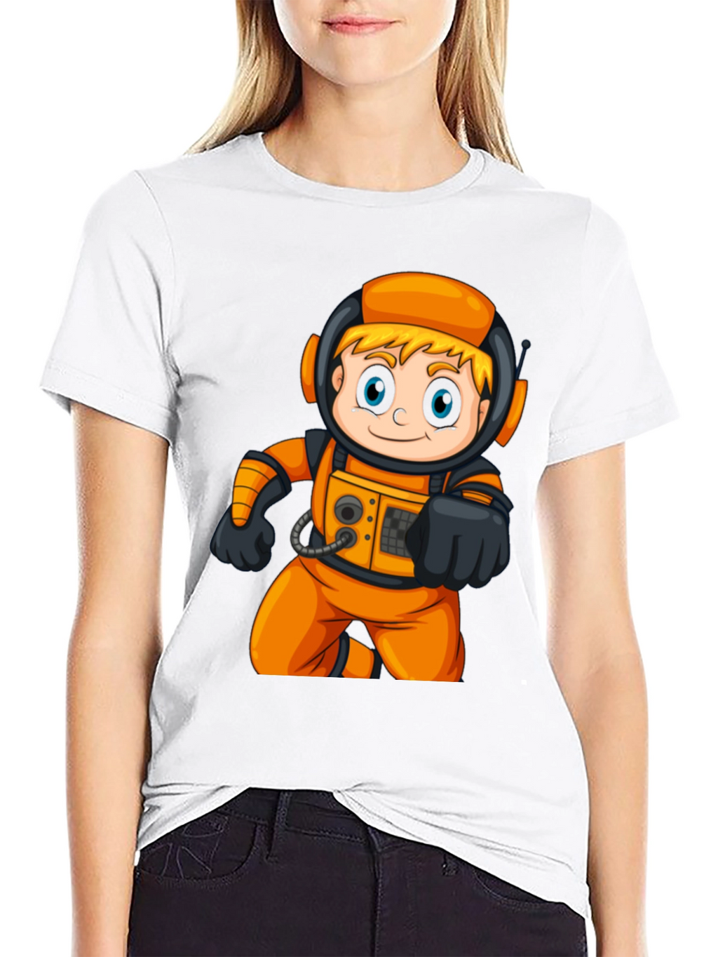 Astronaut Cartoon Graphic T-Shirt - Fun Space Tee