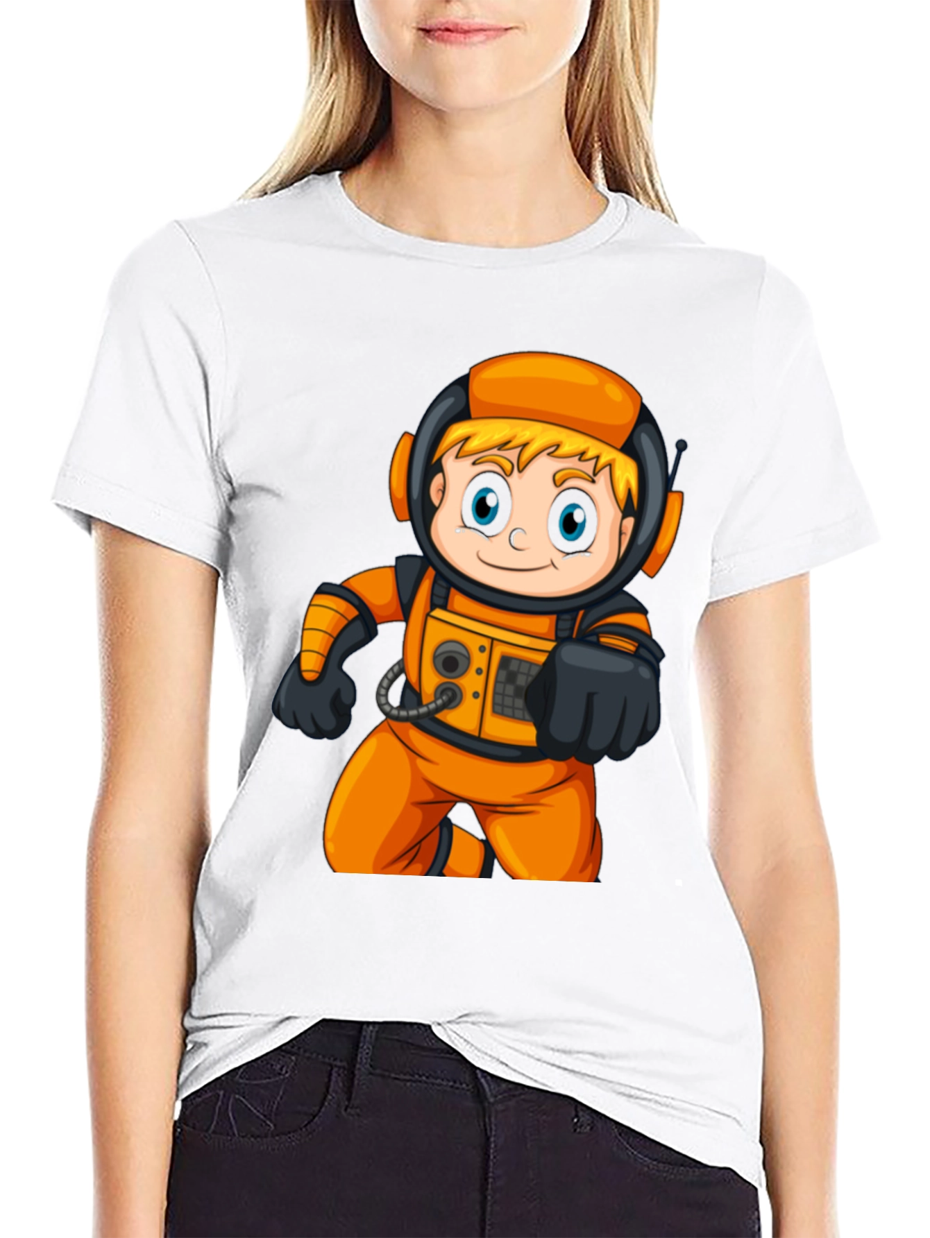 Astronaut Cartoon Graphic T-Shirt - Fun Space Tee