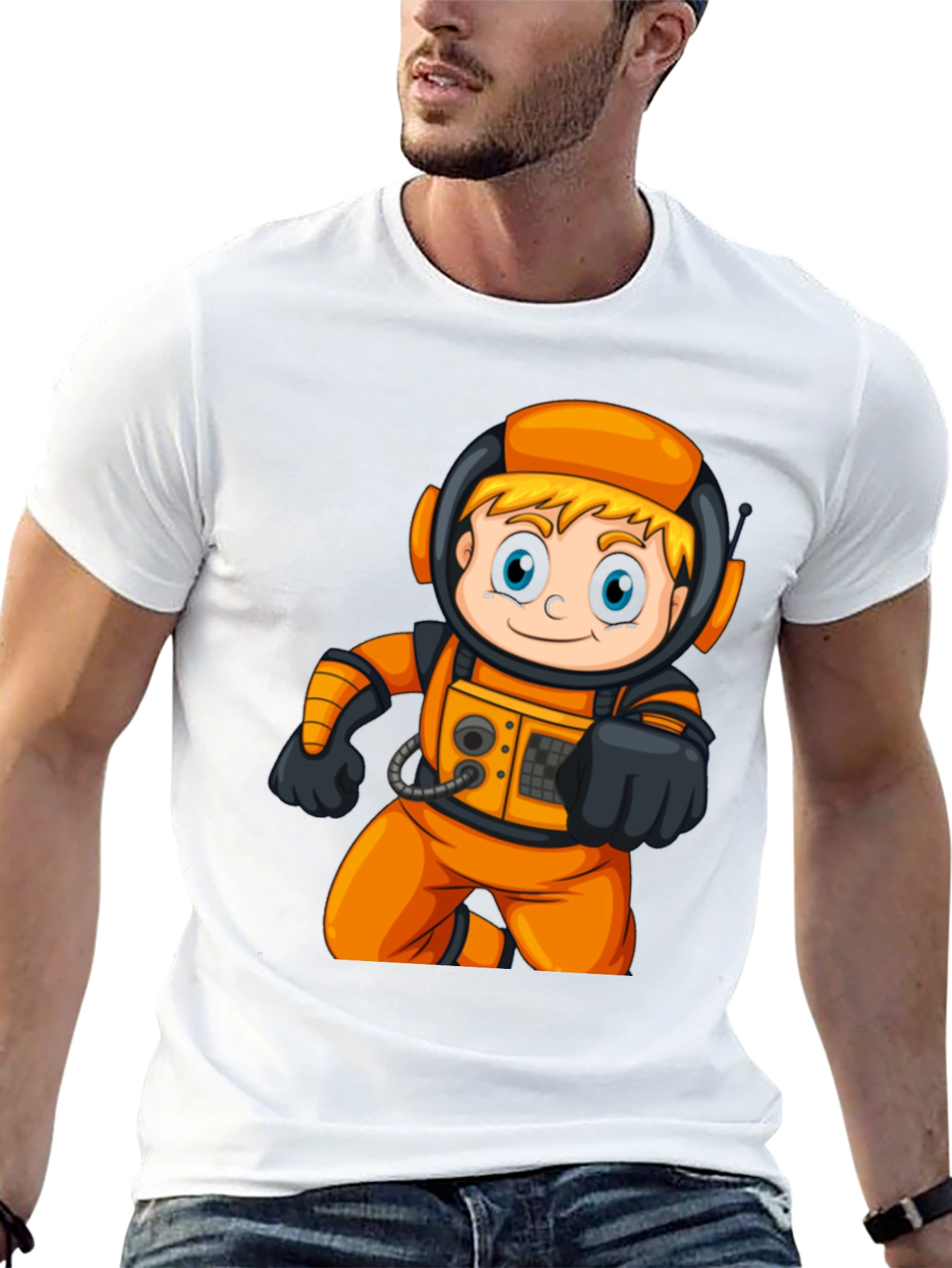 Astronaut Cartoon Graphic T-Shirt - Fun Space Tee