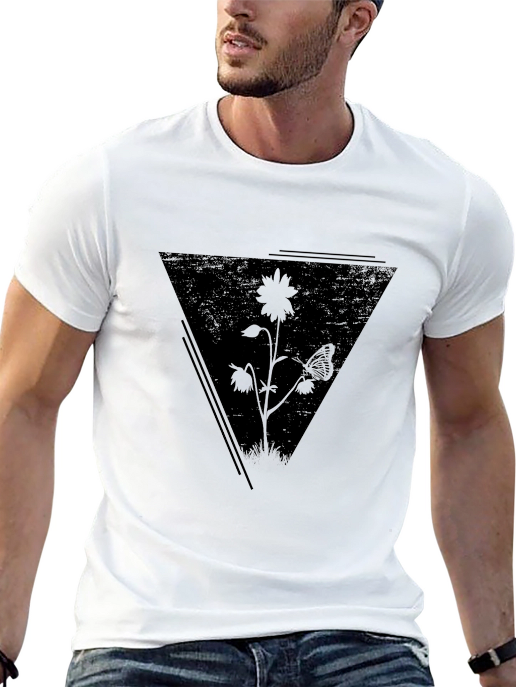 Black Floral Triangle Graphic Tee