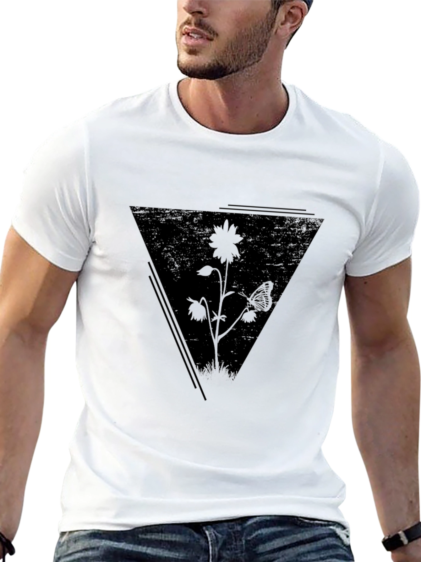 Black Floral Triangle Graphic Tee