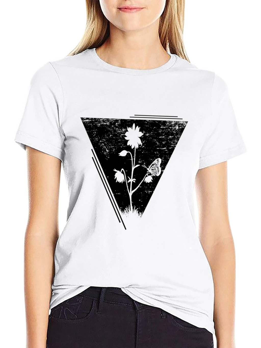 Black Floral Triangle Graphic Tee