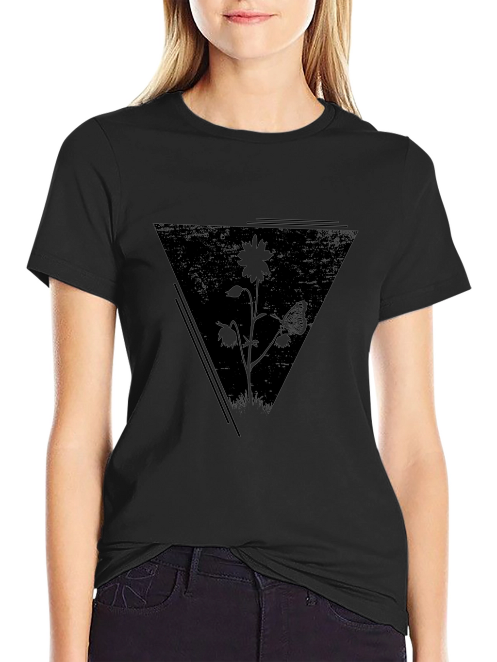 Black Floral Triangle Graphic Tee