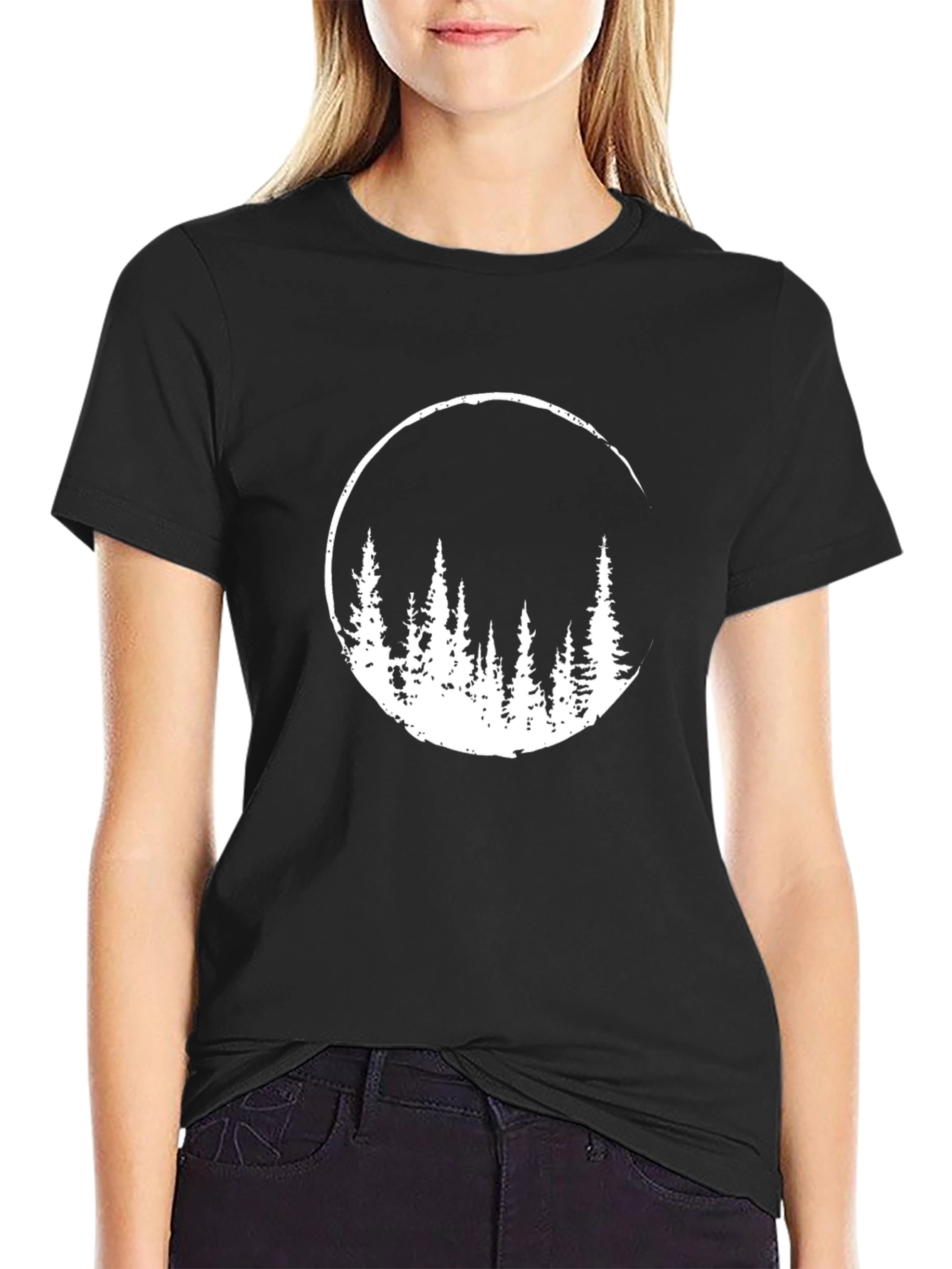 Nature Scene Graphic Tee - Black Cotton Blend Shirt
