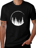 Nature Scene Graphic Tee - Black Cotton Blend Shirt