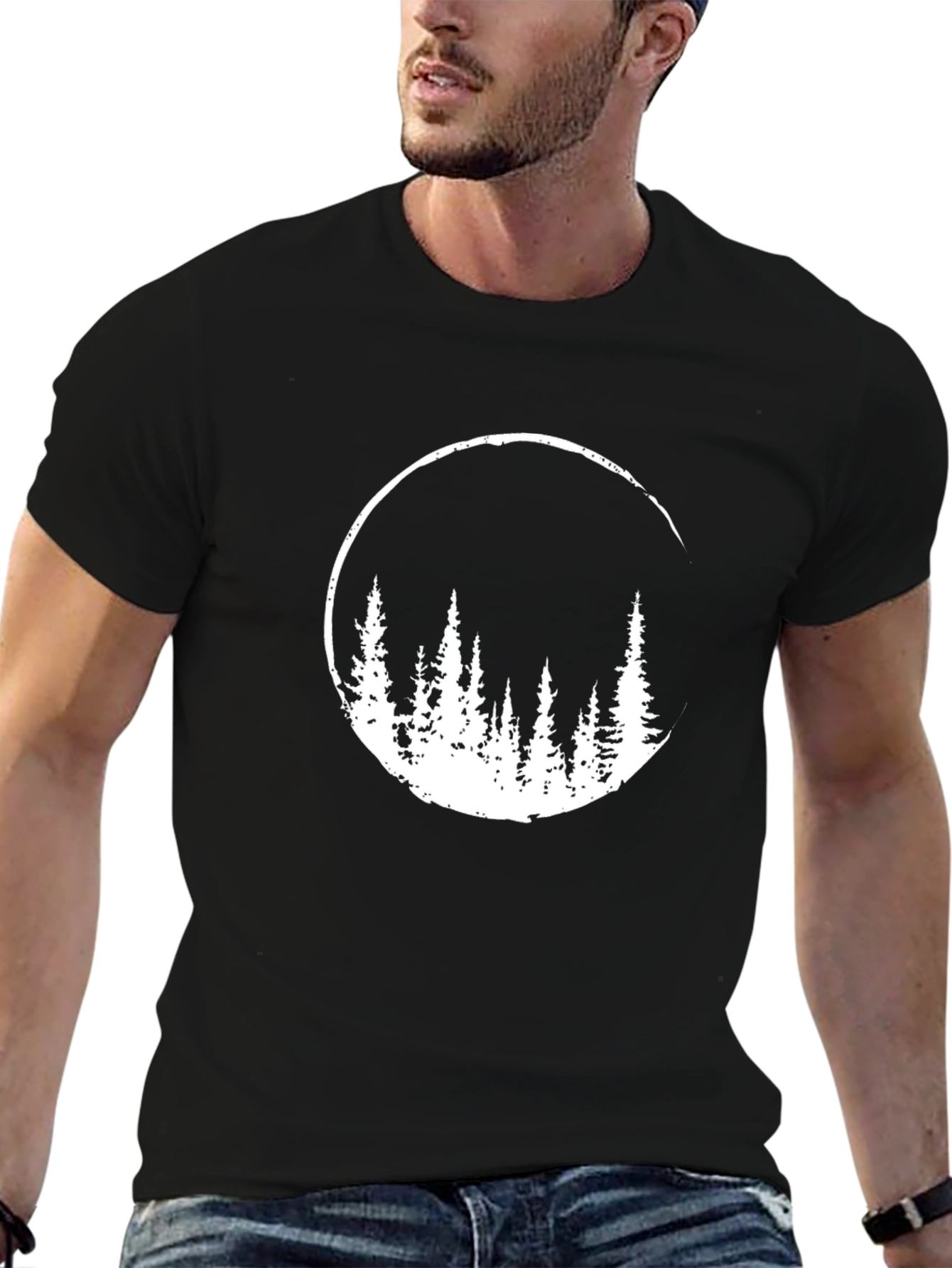 Nature Scene Graphic Tee - Black Cotton Blend Shirt