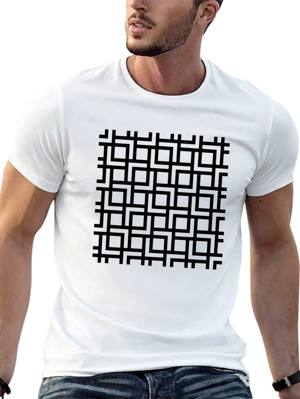 Geometric Grid Black T-Shirt